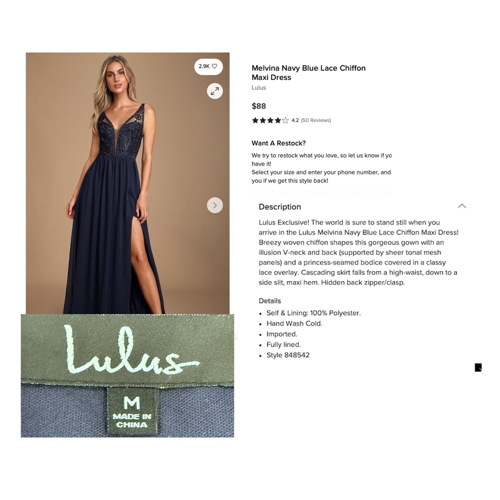 Lulus Womens Formal Dress M Blue Sleeveless Maxi Lace Chiffon Elegant Gown Sheer - Picture 5 of 8